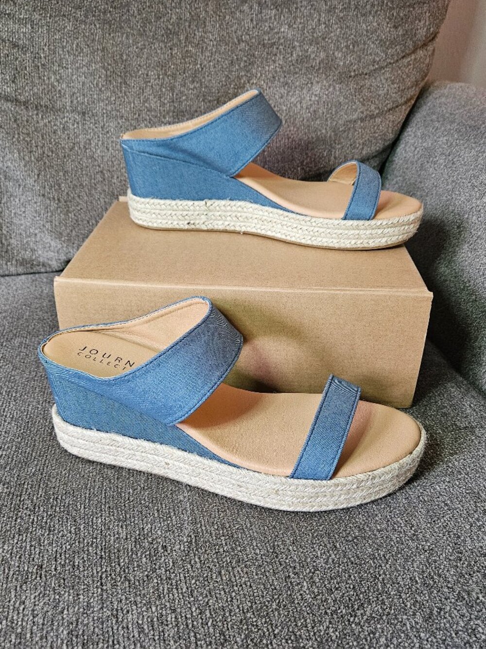 Journee Collection Blue Espadrille Wedge Sandals Size 12